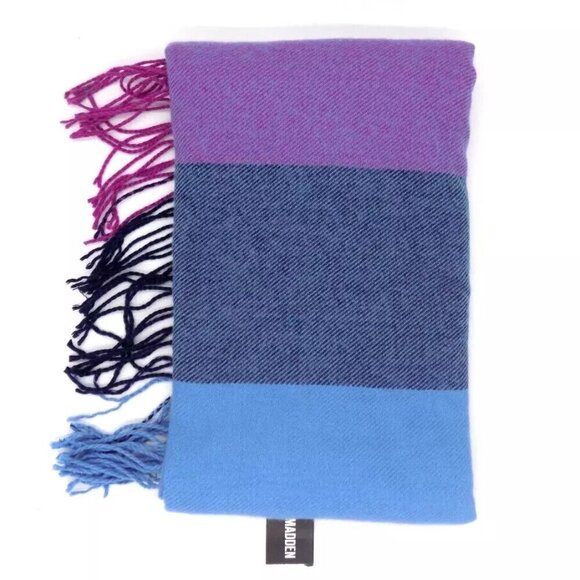 Steve Madden Fringe Scarf Blanket Cozy Purple Blue Colorblock - Picture 1 of 4